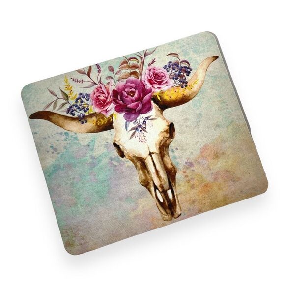 Cow Skull Watercolor Floral Computer Laptop Mouse Pad New Custom Made OOAK - Picture 2 of 4